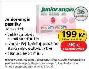 Pastilky proti bolesti v krku Junior Angin
