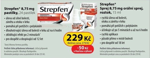 Pastilky proti bolesti v krku Strepfen