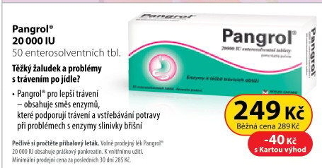 Tablety s enzymy k léčbě trávicích obtíží Pangrol 20 000 Menarini