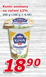 Smetana na vaření Mlékárna Kunín 12%