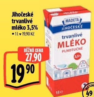 Mléko trvanlivé Jihočeské Madeta - 3,5% plnotučné