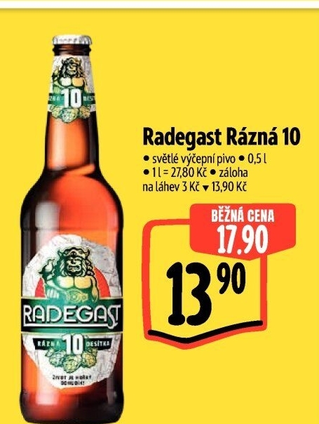 Pivo světlé výčepní Rázná 10° Radegast
