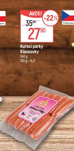 Párky kuřecí Klausovky Vodňanské kuře