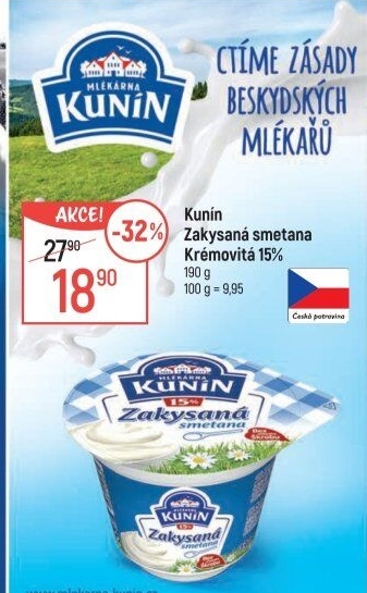 Zakysaná smetana krémovitá Mlékárna Kunín 15%