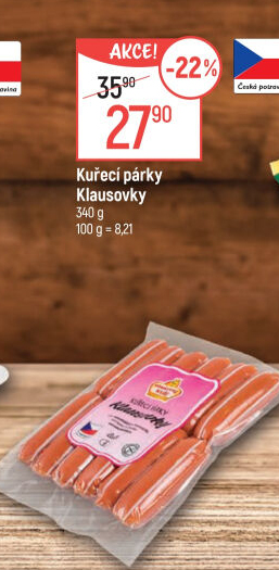 Párky kuřecí Klausovky Vodňanské kuře