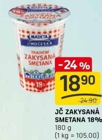 Smetana zakysaná Jihočeská Madeta 18%