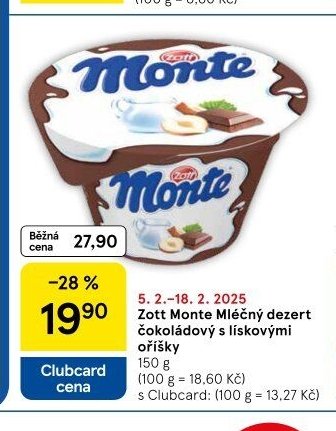 Zott Monte Mléčný dezert čokoládový s lískovými oříšky