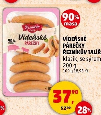 Vídeňské párečky se sýrem Řezníkův talíř