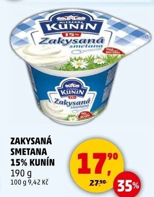 Zakysaná smetana Mlékárna Kunín 15%