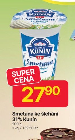 Smetana ke šlehání 31% Kunín