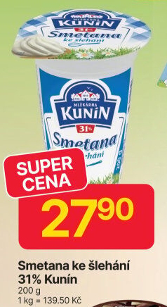Smetana ke šlehání Mlékárna Kunín 31%