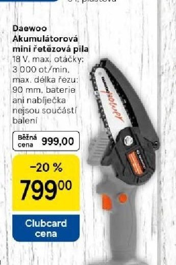 Daewoo akumulátorová mini řetězová pila