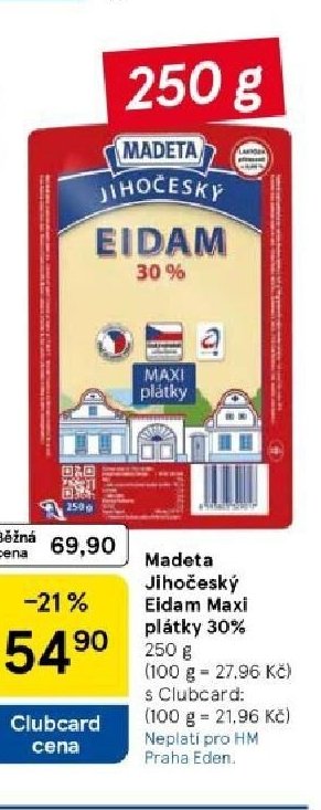 Madeta Jihočeský Eidam Maxi plátky 30% 250 g