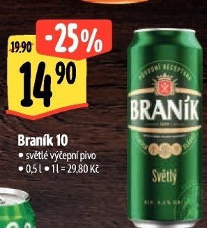 Pivo světlé výčepní 10° Braník