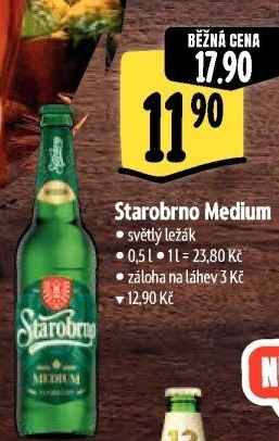 Pivo světlý ležák 11° Medium Starobrno