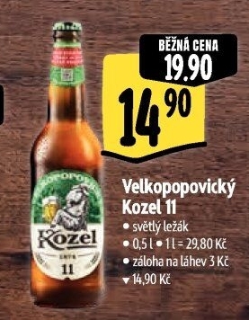 Pivo světlý ležák 11° Medium Velkopopovický Kozel