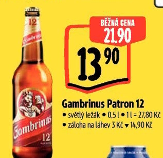 Pivo světlý ležák 12° Patron Gambrinus