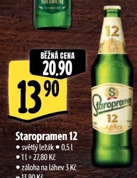 Pivo světlý ležák 12° Staropramen