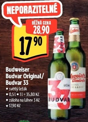 Pivo světlý ležák Original Budweiser Budvar