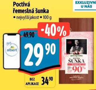 Šunka poctivá řemeslná nejvyšší jakosti Kostelecké uzeniny