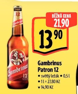 Pivo světlý ležák 12° Patron Gambrinus