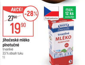 Mléko trvanlivé Jihočeské Madeta - 3,5% plnotučné