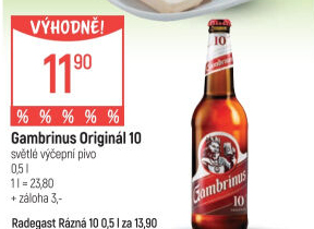 Pivo světlé výčepní Originál 10° Gambrinus