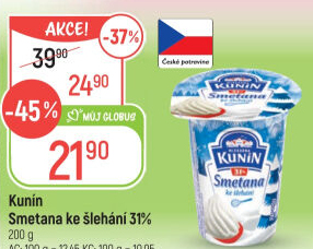 Smetana ke šlehání Mlékárna Kunín 31%