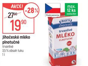 Mléko trvanlivé Jihočeské Madeta - 3,5% plnotučné