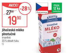 Mléko trvanlivé Jihočeské Madeta - 3,5% plnotučné