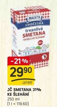 Smetana ke šlehání trvanlivá Jihočeská Madeta 31%