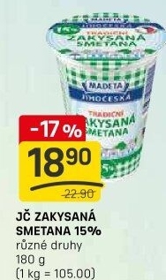 Smetana zakysaná Jihočeská Madeta 15%