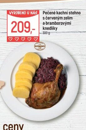 Pečené kachní stehno s červeným zelím a bramborovými knedlíky