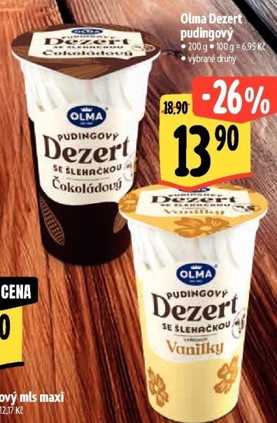 Dezert pudink se šlehačkou Olma