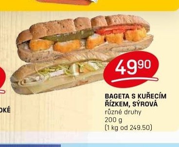 Bageta s kuřecím řízkem, sýrová 200 g