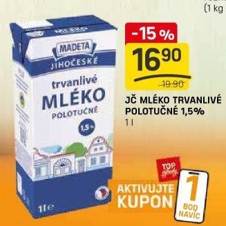Mléko trvanlivé Jihočeské Madeta - 1,5% polotučné