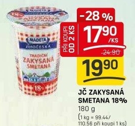 Smetana zakysaná Jihočeská Madeta 18%