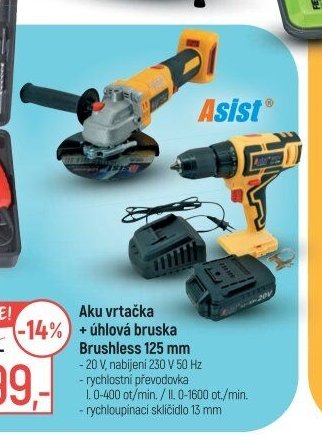 Aku vrtačka + úhlová bruska Brushless 125 mm