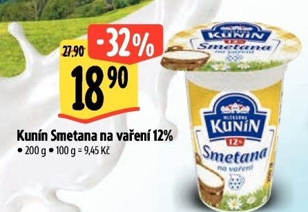 Smetana na vaření Mlékárna Kunín 12%
