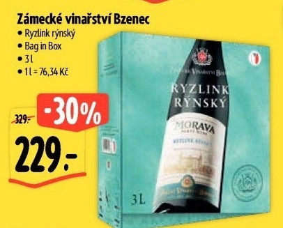 Víno Ryzlink rýnský Zámecké vinařství Bzenec - bag in box