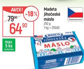 Máslo Jihočeské Madeta