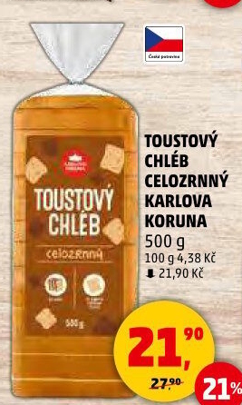 Toustový chléb celozrnný Karlova Koruna