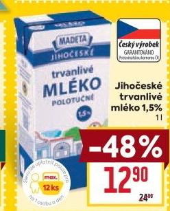Mléko trvanlivé Jihočeské Madeta - 1,5% polotučné
