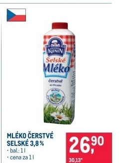 Mléko čerstvé selské Mlékárna Kunín -plnotučné