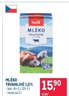 Mléko trvanlivé Tatra - 1,5% polotučné