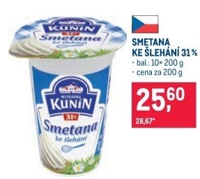 Smetana ke šlehání Mlékárna Kunín 31%
