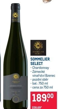 Víno Chardonnay Sommelier Select - pozdní sběr