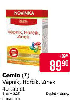 Doplněk stravy Vápník, hořčík, zinek Cemio