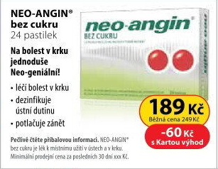 Pastilky proti bolesti v krku Neo Angin