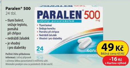 Tablety proti horečce a bolesti 500 Paralen